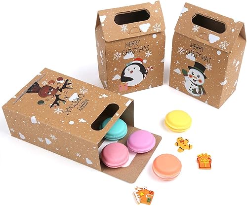 Miniatura 6 de CCINEE 12 bolsas de papel kraft de Navidad, galletas de estraza y bolsas de caramelos, bolsas de papel kraft plegables de Papá Noel con renos de