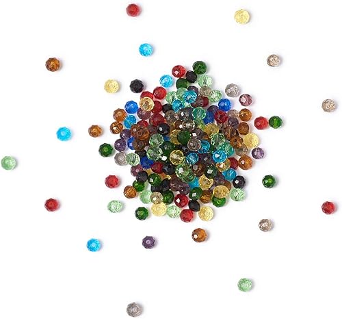 Miniatura 2 de Craftdady 200Pcs 4mm Faceted Briollete Rondelle Glass Beads Crystal Spacer Loose Spacers Random Mixed Colors for Jewelry Making Hole: 1mm