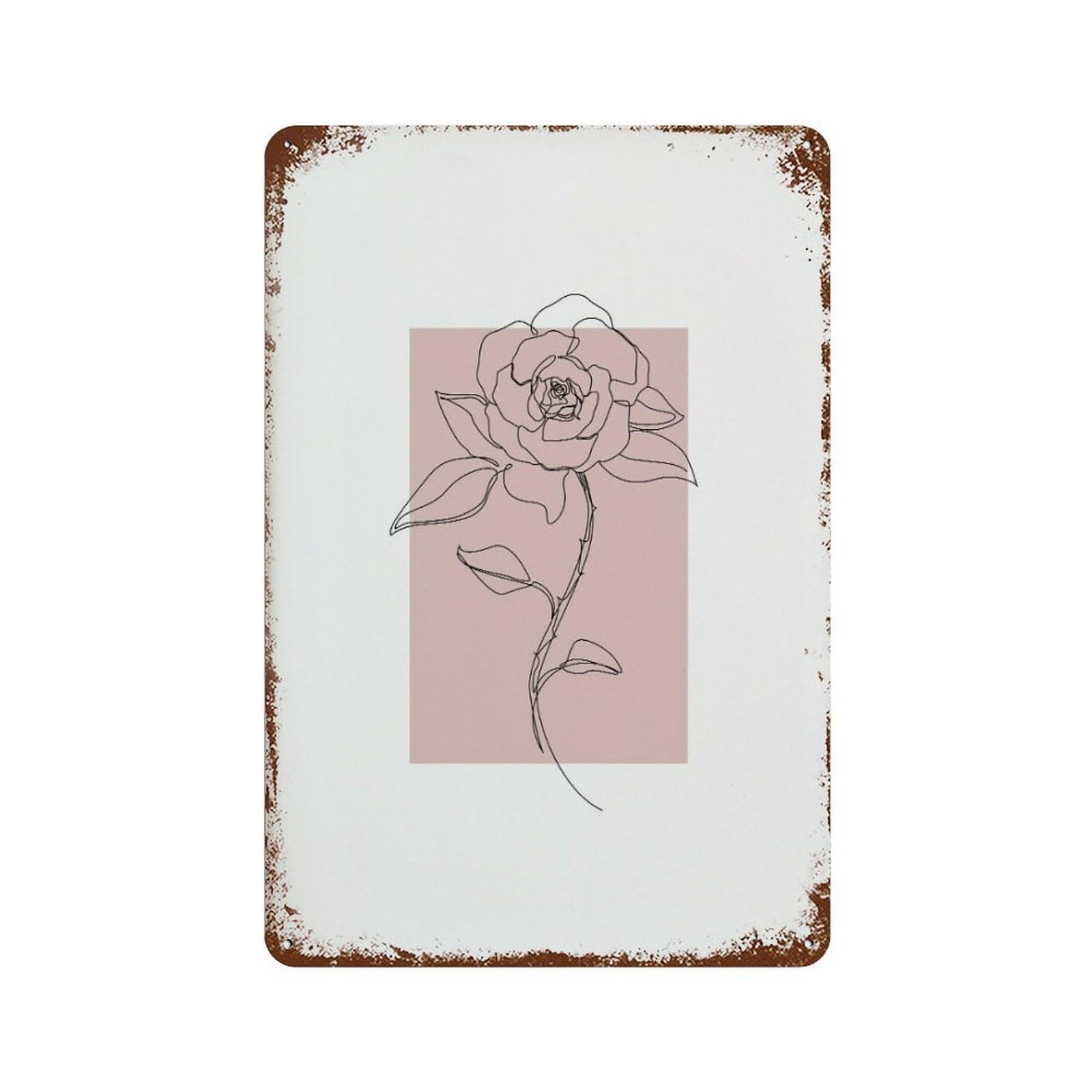 xiaoxiaoshen Minimal Line Rose Blush Pink, Black Outline Wall Decor Art Metal Tin Poster Modern Home Decor Art Home Bar Shop Decorations Vintage Sign 30x20cm