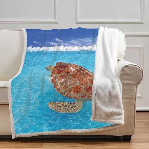 Turtle Cobijas Calientes para Invierno - Manta de viaje decorativa de color azul violeta y marrón claro, para dormitorio, artículos esenciales de