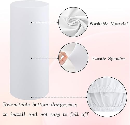 Miniatura 4 de tchrules Juego de 5 fundas de elastano para pedestal cilíndrico, fundas redondas para caja de exhibición de zócalo, fundas de elastano para fiestas