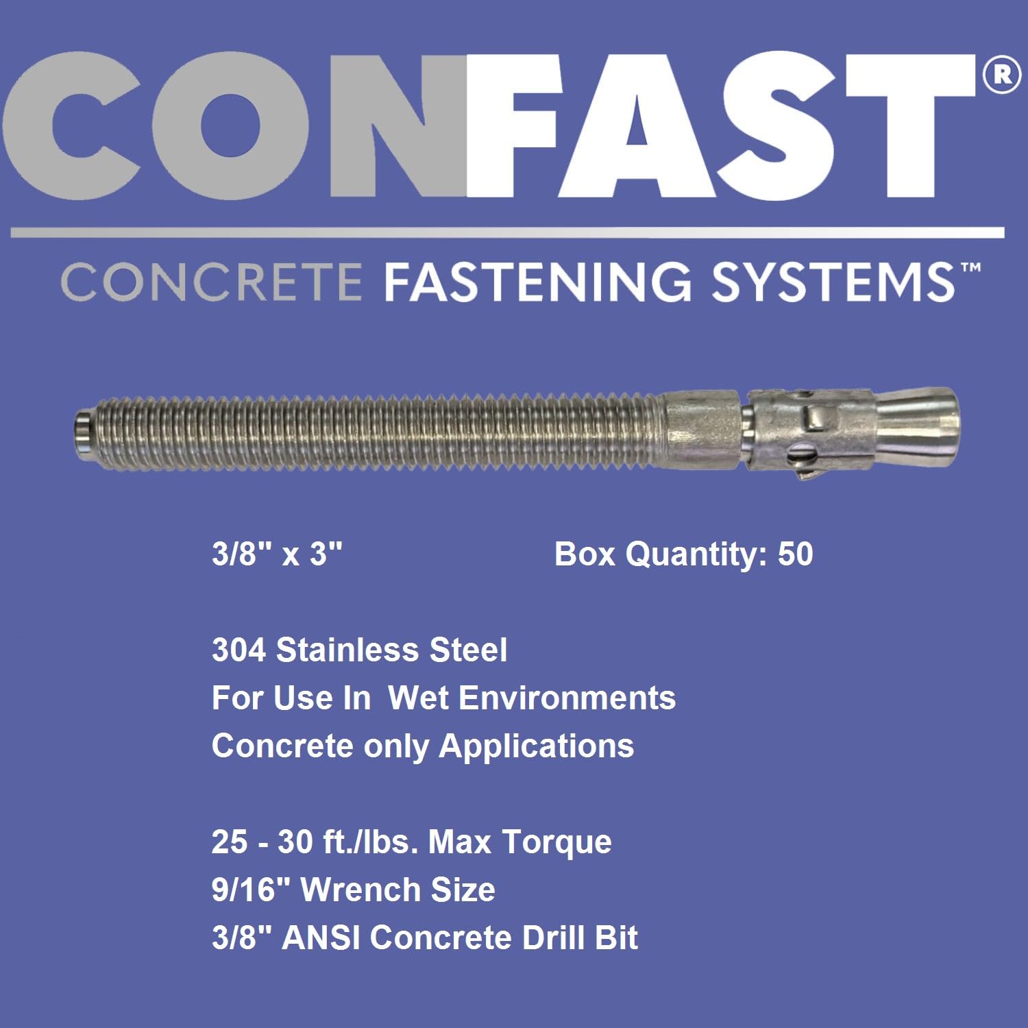Confast 3/8" X 3" acciaio inossidabile cuneo di ancoraggio (50 per scatola)