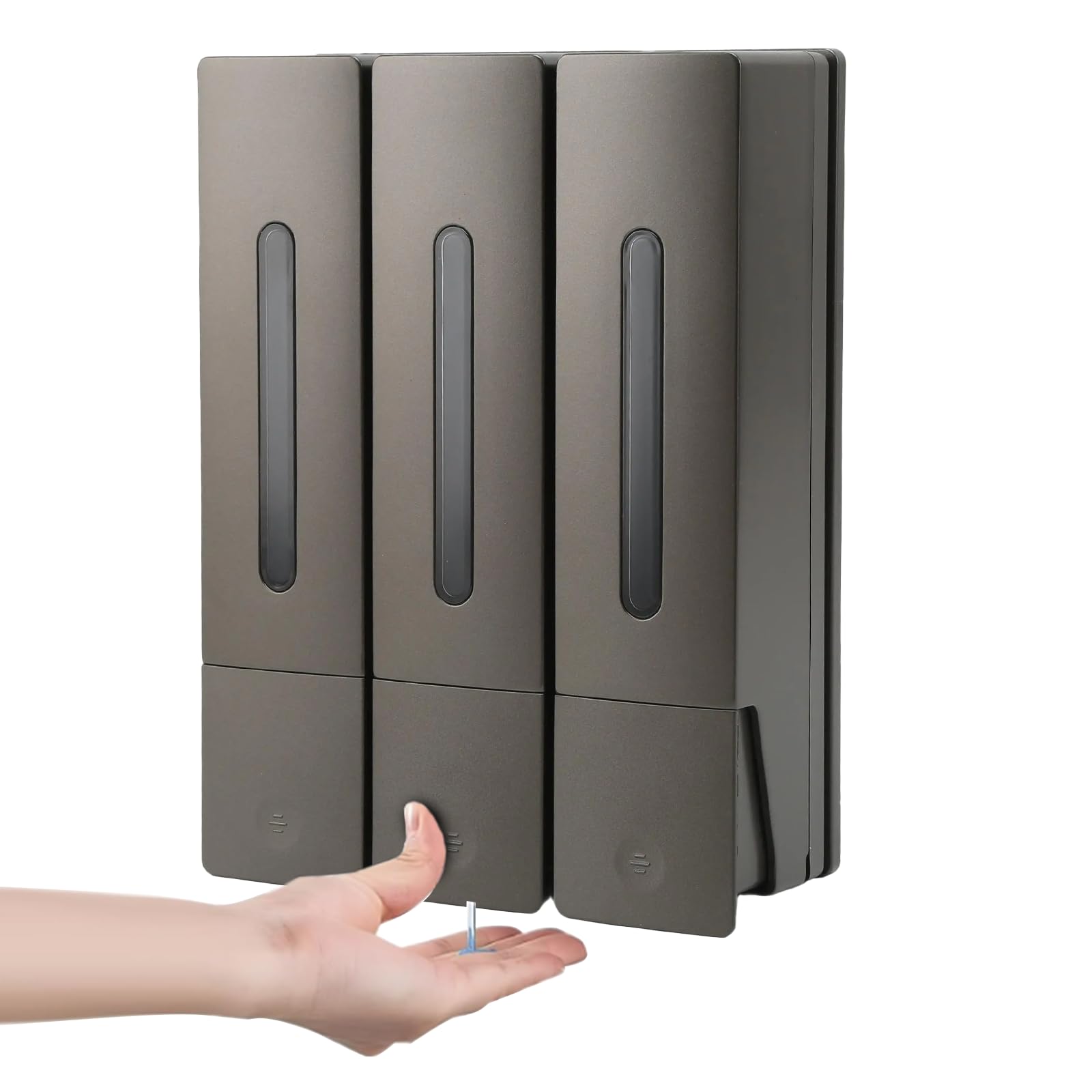 Soap Dispenser Wall Mounting, Shampoo Dispenser for Shower No Drilling, 3 Chambers Shower Gel Dispenser Set, Wall Mounted, Hand Detergent Dispenser for Bathroom, Kitchen, Hotel (Weapon Grey)