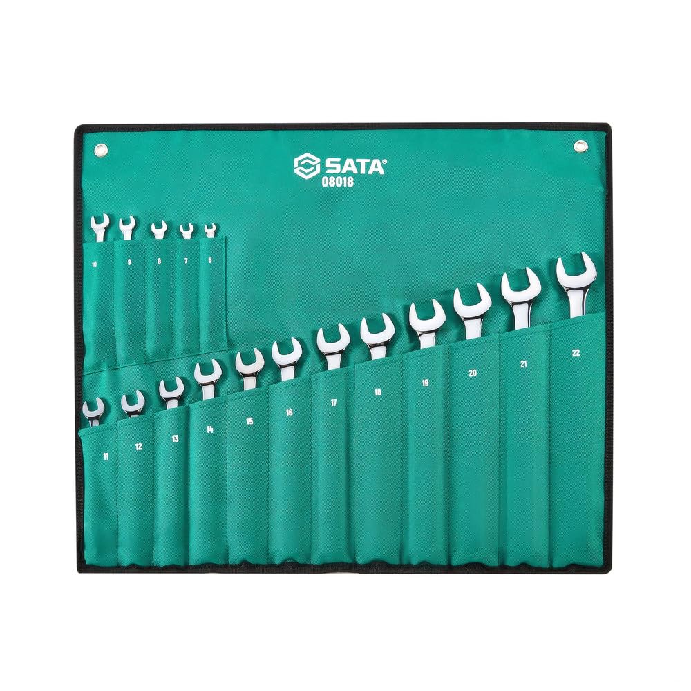 SATA 55-Degree Offset Combination Wrench Set, 17-Piece, Metric (6-22 mm), Full-Polish - ST08018-02