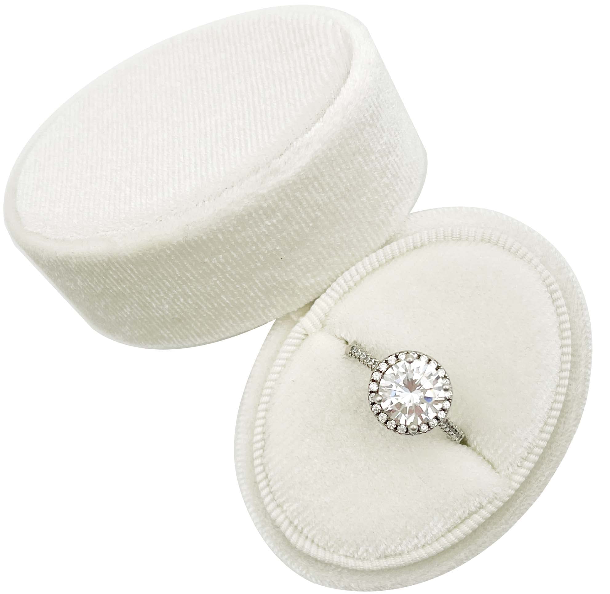 BeatilogOval Velvet Ring Box - Premium Wedding Proposal Ring Display Vintage Handmade Wedding Rings Storage Holder Jewelry Organizer Gift Case for Engagement, Christmas,Ceremony (Beige)