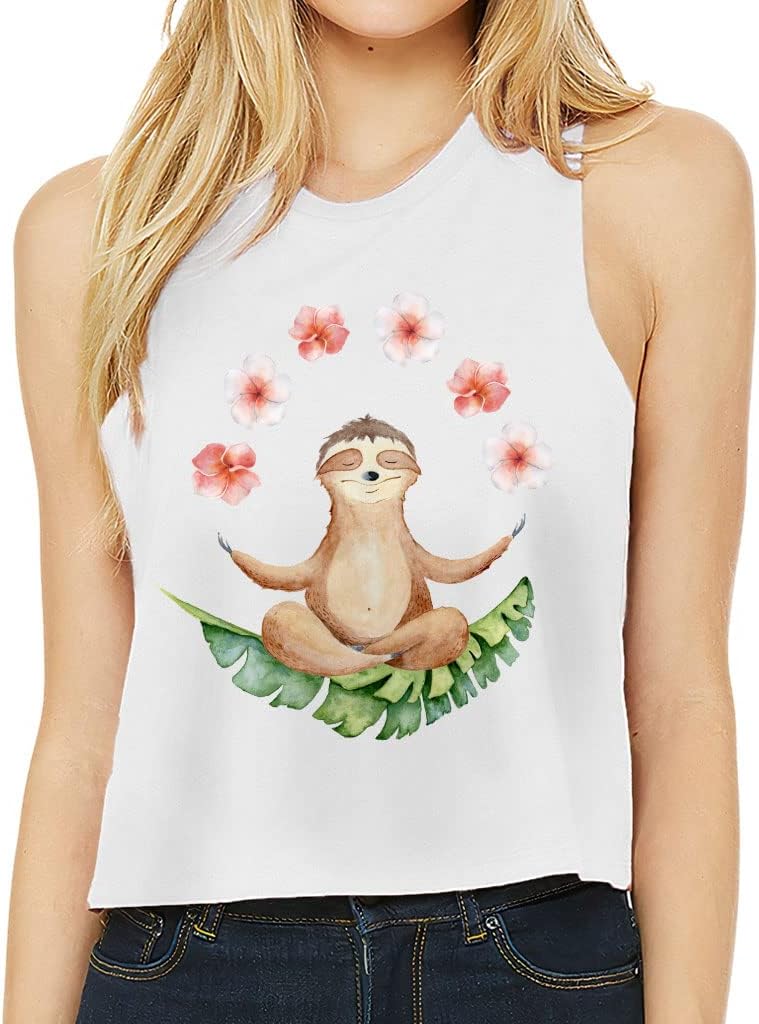 Sloth Yoga Racerback Cropped Tank - Floral Women's Tank - Funny Tank Top
