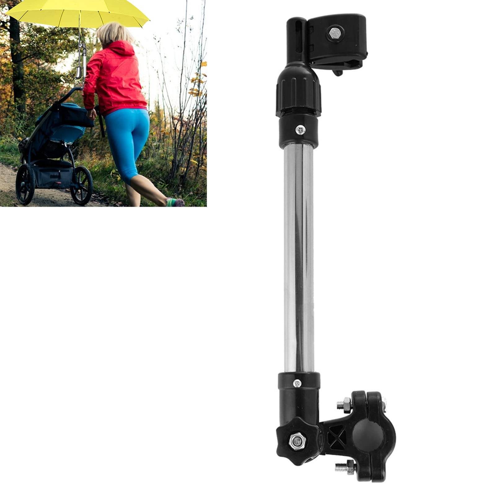MBC - Portaombrelli in acciaio inox, retrattile per passeggino, regolazione telescopica verso il basso, adatto per manubrio da 0,8 a 1 pollici, default
