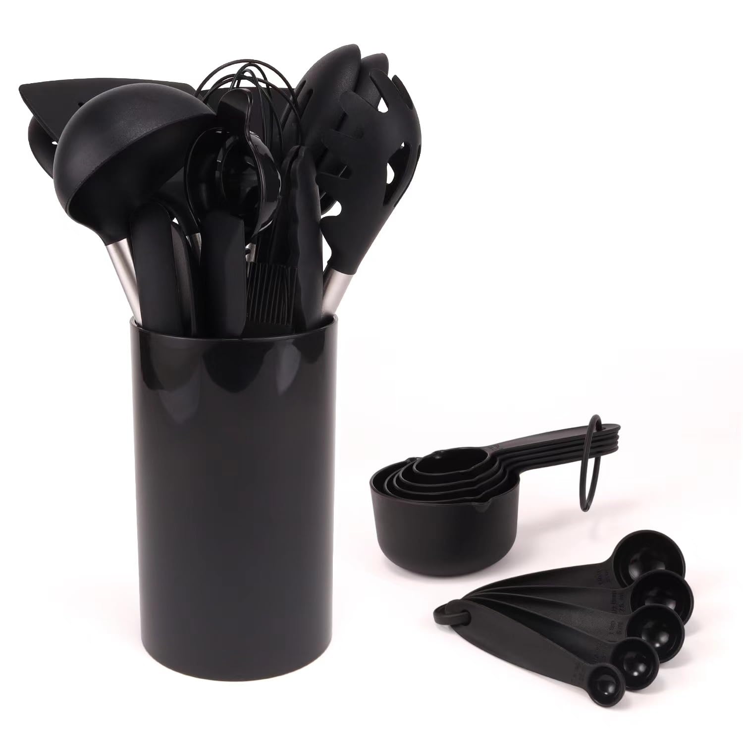 Ustensiles de cuisine 26 pièces kit silicone noir et acier inoxydable pour casseroles