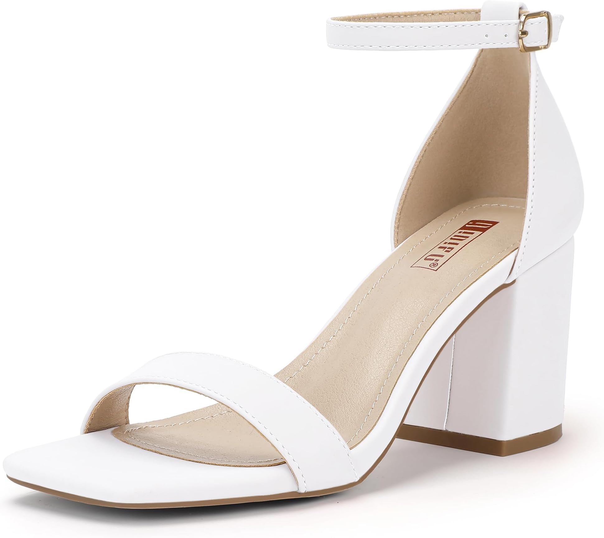 IN3 Chunky Block High Heels Square Open Toe Ankle Strap Heeled Sandals Wedding Bridal Prom Summer Dressy Comfortable Sexy Trendy Dress Shoes Cute Thick Women Heels