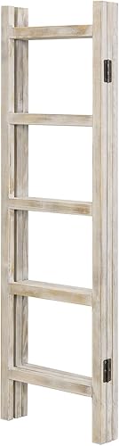 Miniatura 6 de MyGift Toallero y manta estilo escalera de madera encalada vintage de 3 paneles