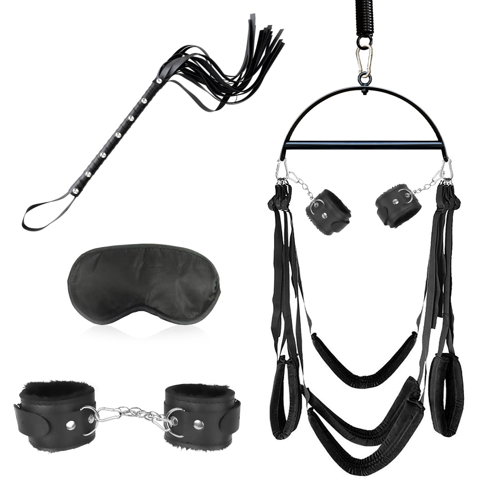 Balançoire Érotique Balançoire Sexuelle Deluxe pour plafond,Kits de Fesseln avec 5 Coussins,Menottes Érotique,Fouet et Masque pour les Yeux,Charge Maximale 150kg,Toýs Couple (B)