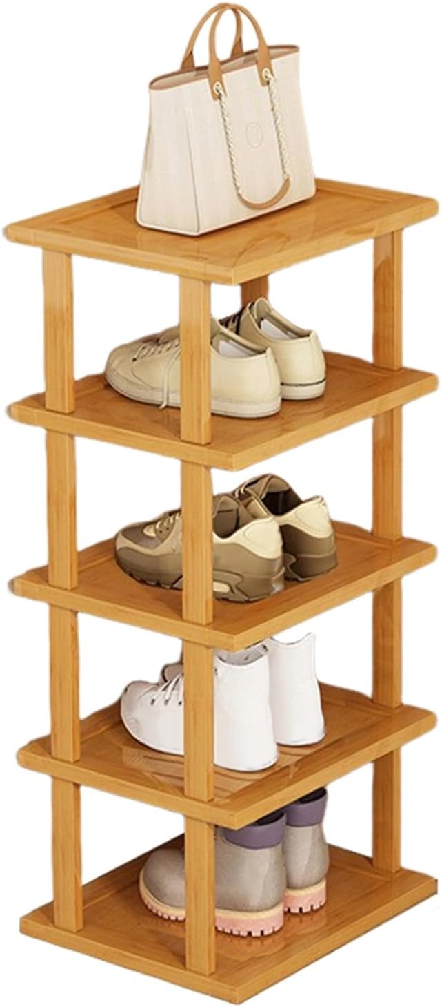 Narrow Wooden Shelf with 5/7/8 Levels Small Shoe Organiser Vertical Shoe Rack Freestanding Corner Shelf for Entryways and Signs S 5 Tiers
