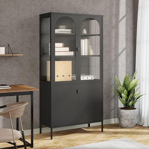 Highboard Negro, aparador de buffet, Vitrinas para Sala, consola multimedia, vitrina, estantería de exhibición, armarios de piso, para dormitorios,