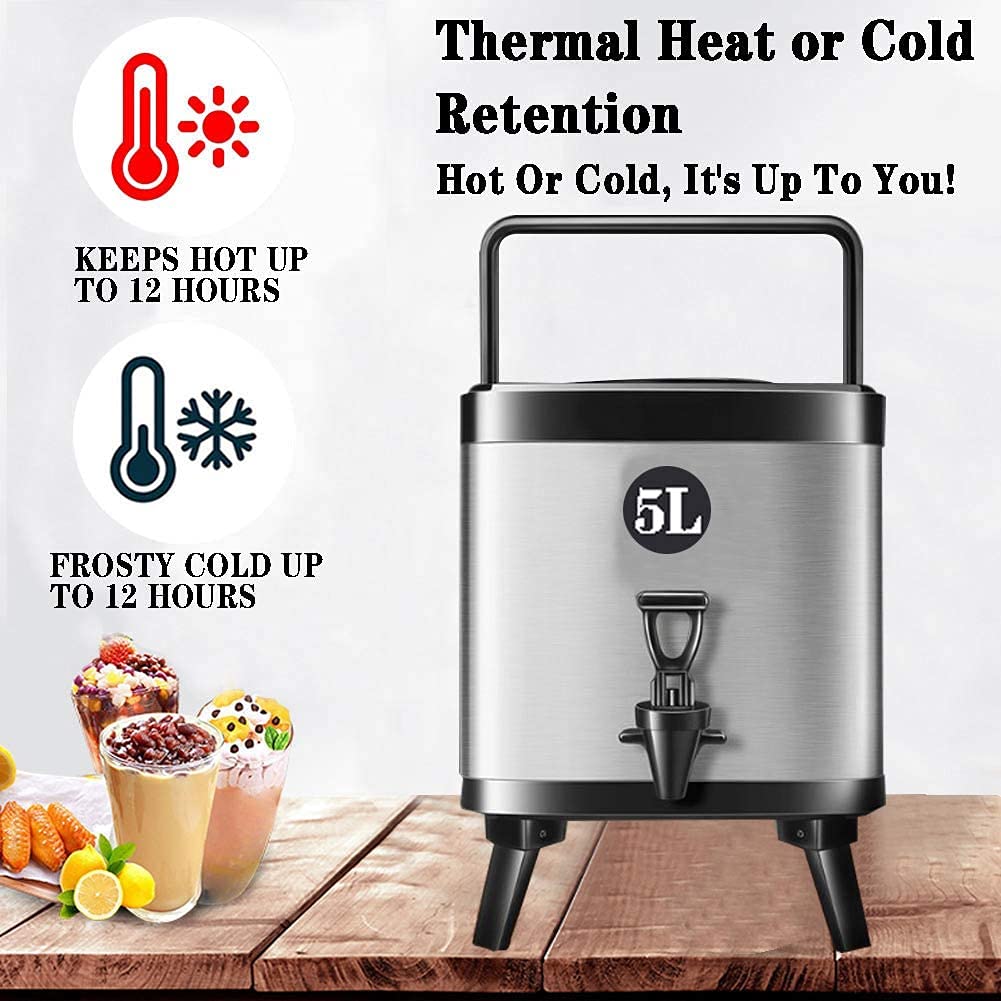 Barril Aislado De Acero Inoxidable Para Leche, Té, Café, Agua, Dispensador De Agua Caliente, Urna De Café Portátil Y Dispensador De Bebidas Adecuado Para Uso Comercial Y Doméstico-5L
