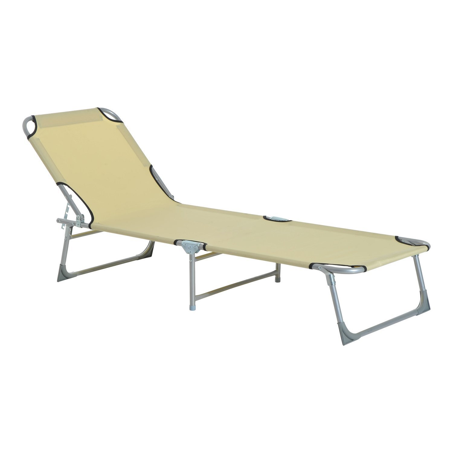 Outsunny Cama de Camping Plegable Tumbona Plegable con Respaldo Ajustable en 4 Niveles Carga 120 kg para Playa Jardín Piscina Senderismo 187x58x28 cm Beige