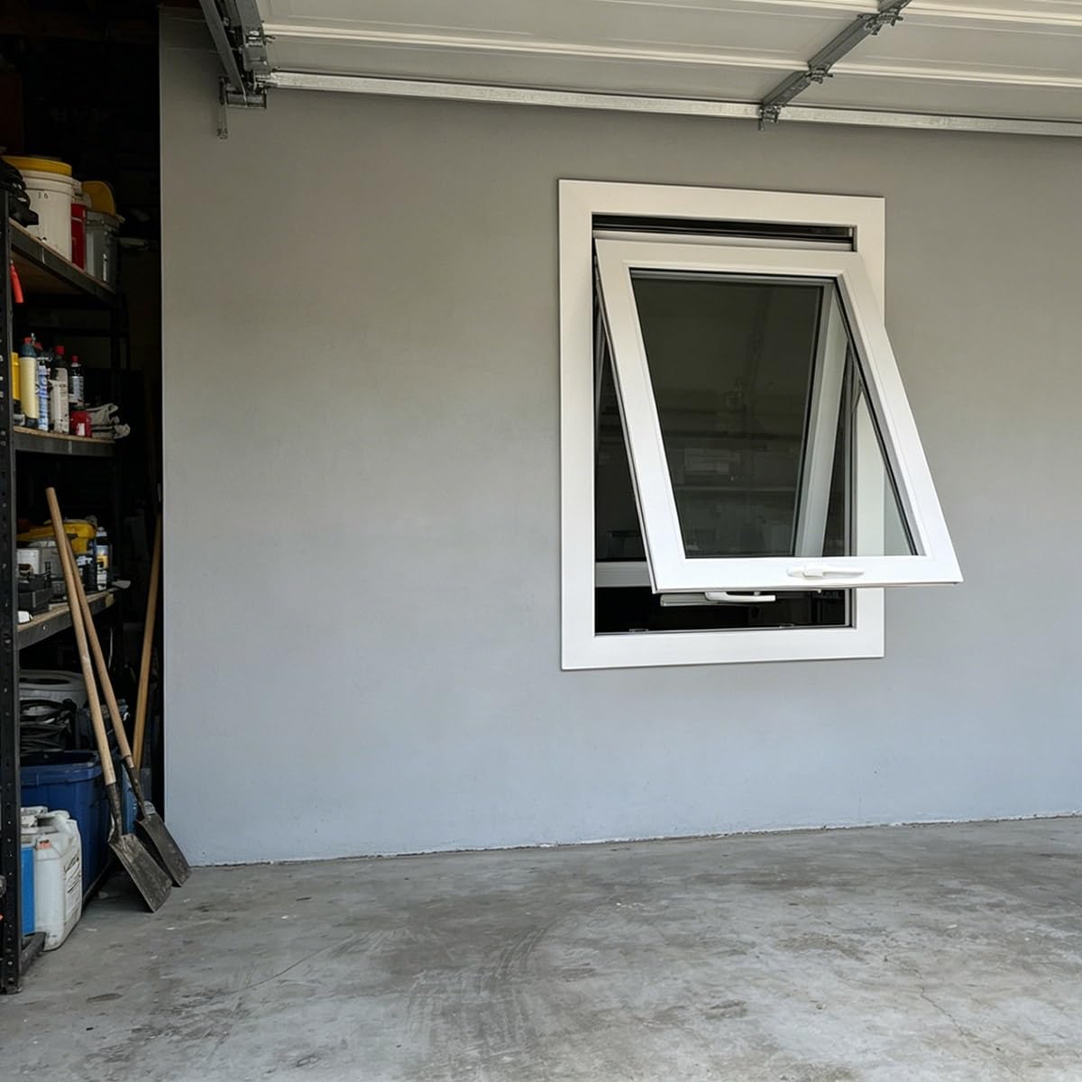 Ventana pequeña de PVC blanca para sótanos, ventana abatible individual para luz y ventilación, para garajes, gallineros y graneros(50 x 50cm/20x20in)