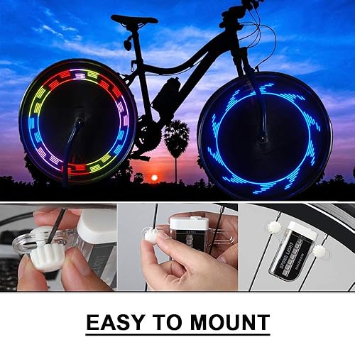 Miniatura 5 de Solhice 2 luces LED recargables para ruedas de bicicleta, luces impermeables para radios de bicicleta, 30 patrones de luces de neumáticos de