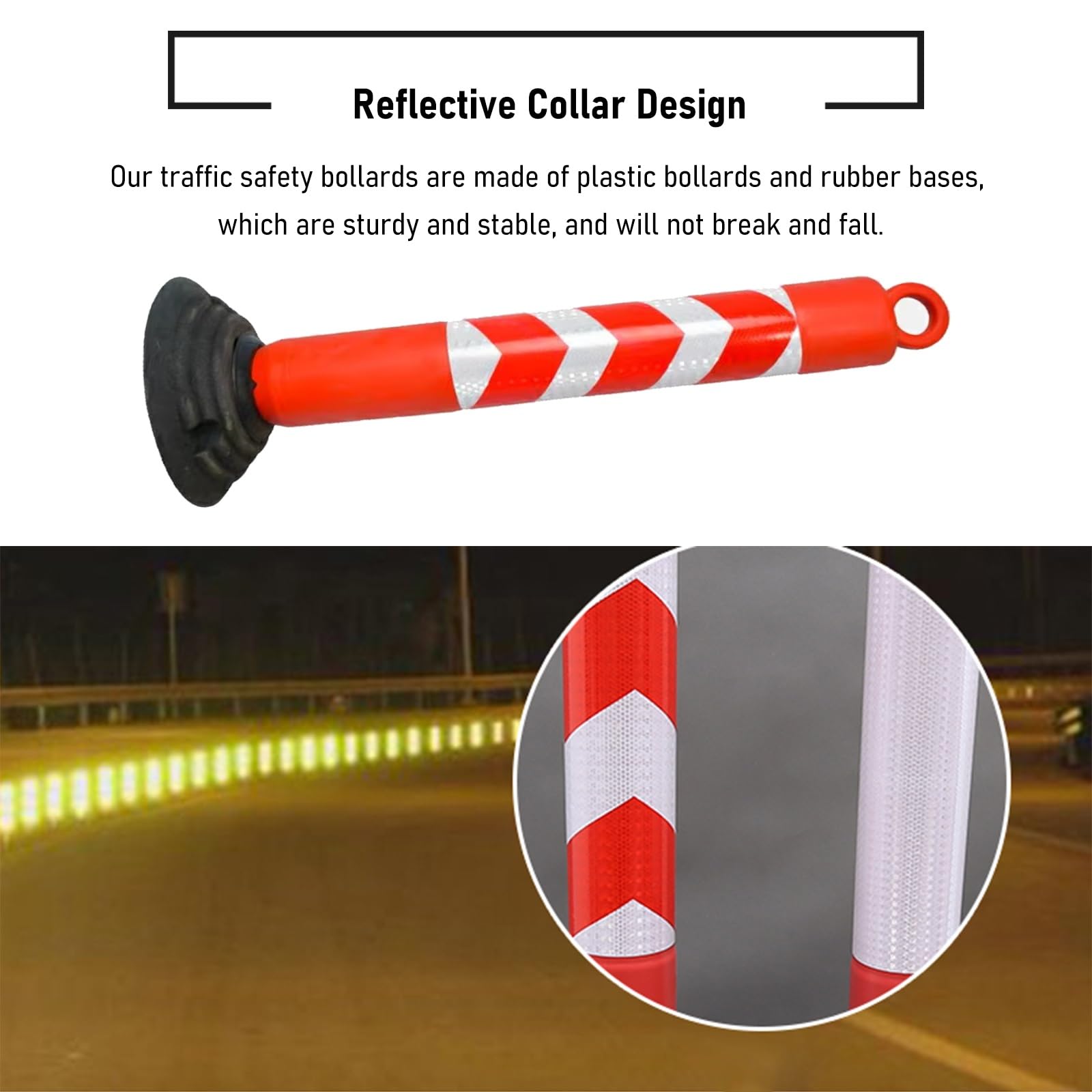 Bornes réfléchissantes de 76 cm (30 Pouces), Lot de 8, cônes de signalisation avec Base en Caoutchouc lestée, poteaux d'interdiction de stationnement pour la Gestion des Routes, barrières de