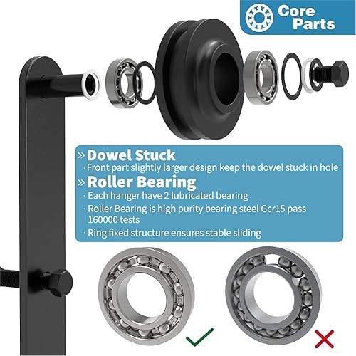 Miniatura 7 de ZEKOO - Kit de herrajes para puerta de granero corrediza baipás (4 y 12 pies), 2 puertas de madera, un riel, rodillo riel plano, riel de una pieza