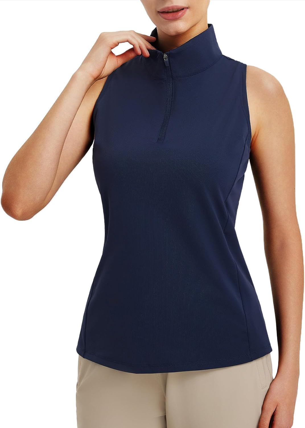baleaf Women's Golf Shirts Tank Top with Quarter Zip Collar Polo Tennis Sleeveless Racerback Tanks Quick Dry UPF 50+