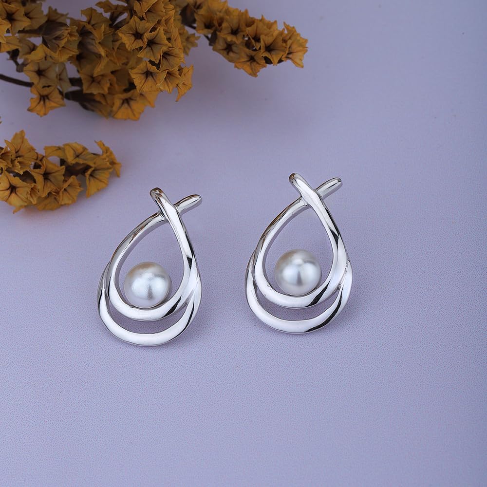 Vanbelle Sterling Silver Jewelry - Rhodium Plated with 925 Stamp - Teardrop with Fresh Water Pearl Earring - Elegant Handcrafted Earring for Women - Image 7