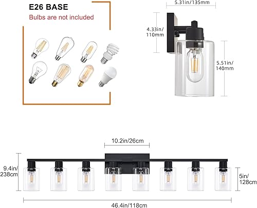 Miniatura 3 de Lámpara de tocador de baño de 8 luces, accesorios negros para tocador de baño, lámparas sobre espejo, luces de pared grandes con pantalla de vidrio