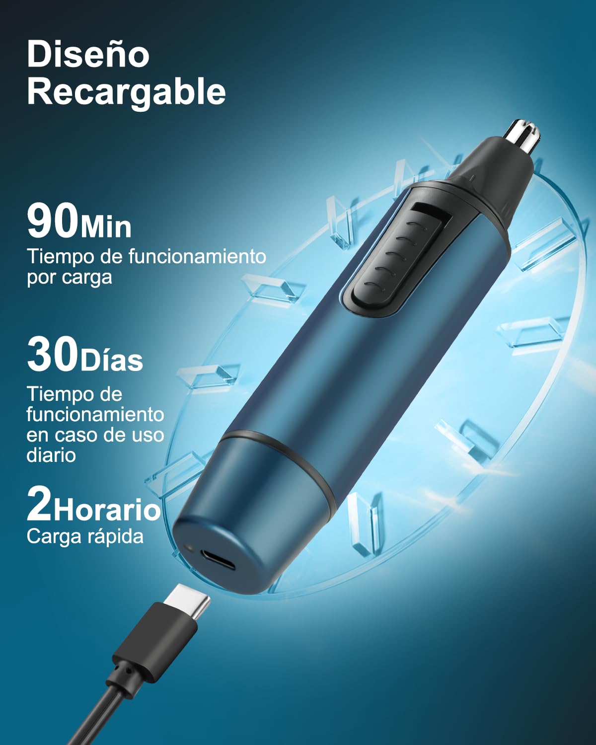 Cortapelos Nariz y Oreja, 3 en 1 Profesional - Recortador Pelos Nariz, Orejas, Cejas y Facial, Quita Pelos Indoloro, Resistente al Agua, USB Recargable, Para Hombre y Mujer — view 4