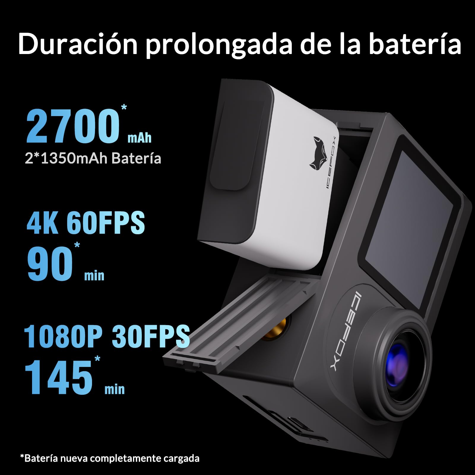 icefox Cámara Deportiva 4K 60FPS 20MP, Cámara Acuática Sumergible con EIS, Zoom 5X, Control Remoto WiFi, App para Editar Video y Fotos, Ideal para Ciclismo, Buceo y Natación