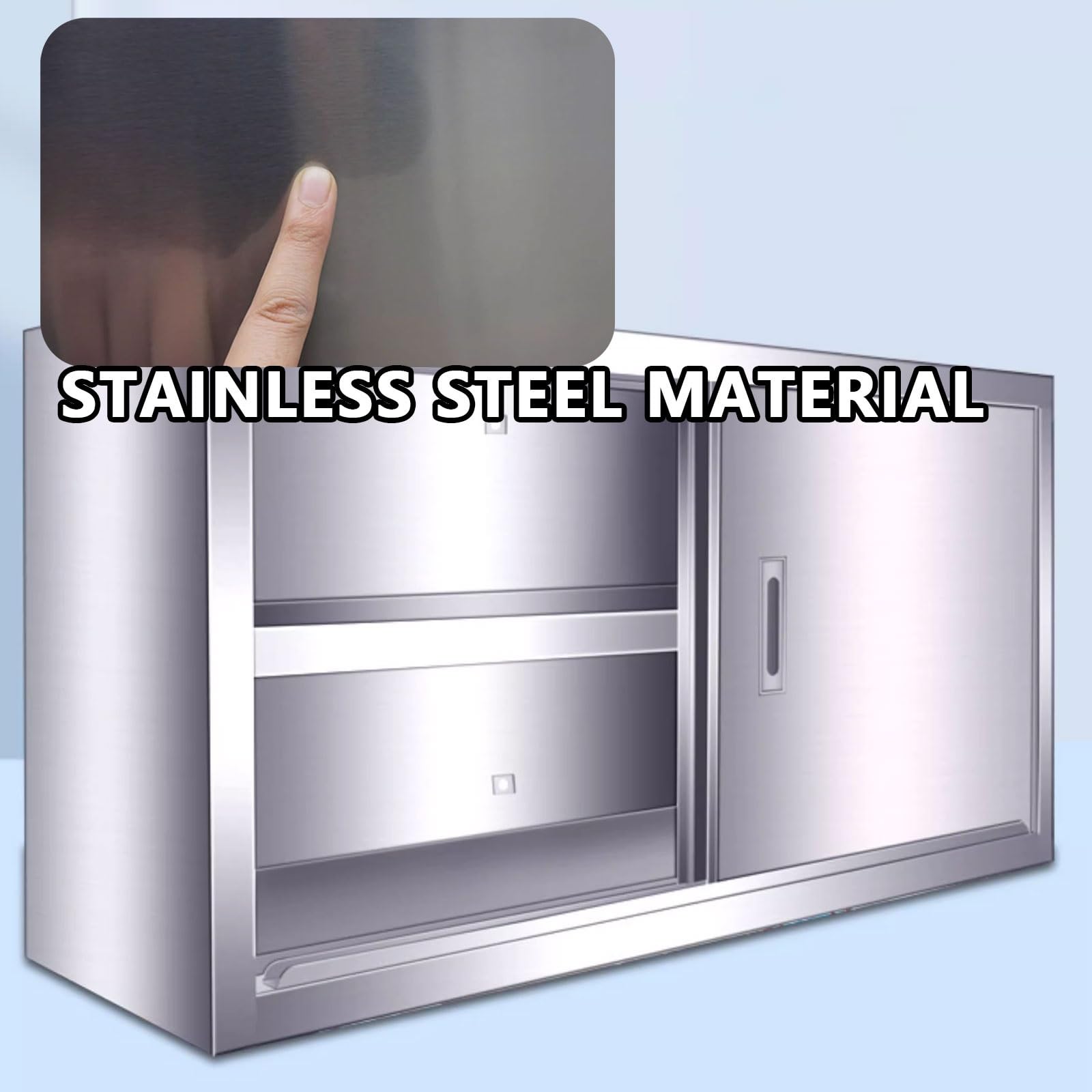 Armario de almacenamiento de pared, material de acero inoxidable, ruedas integradas, fácil de abrir/cerrar, capacidad de carga de 50 kg, 100/120 cm de longitud, con puertas y estantes