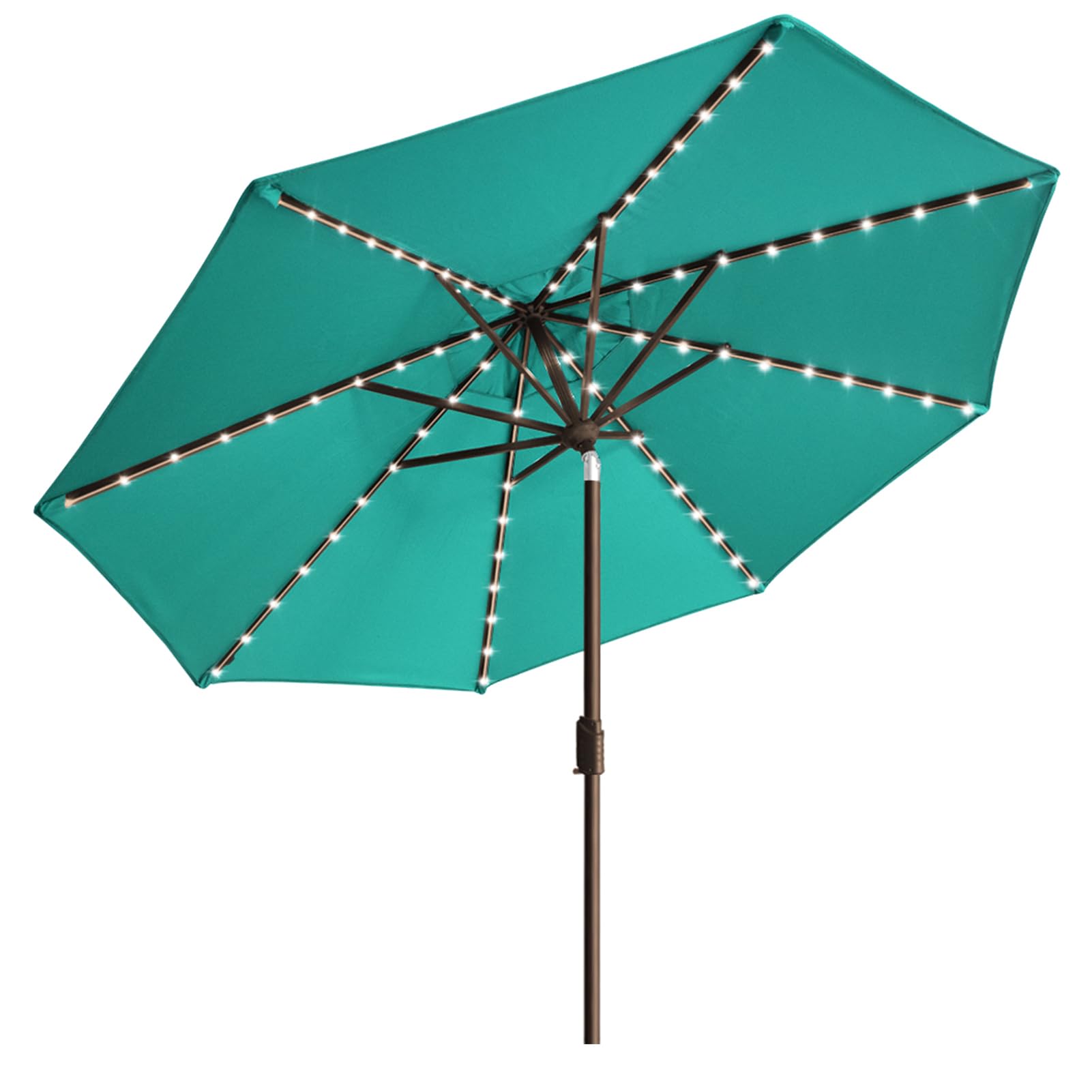 EliteShade USA 10-Year-Non-Fading Solar 9ft Market Umbrella with 80 LED Lights Patio Umbrellas Outdoor Table Umbrella with Ventilation, Teal