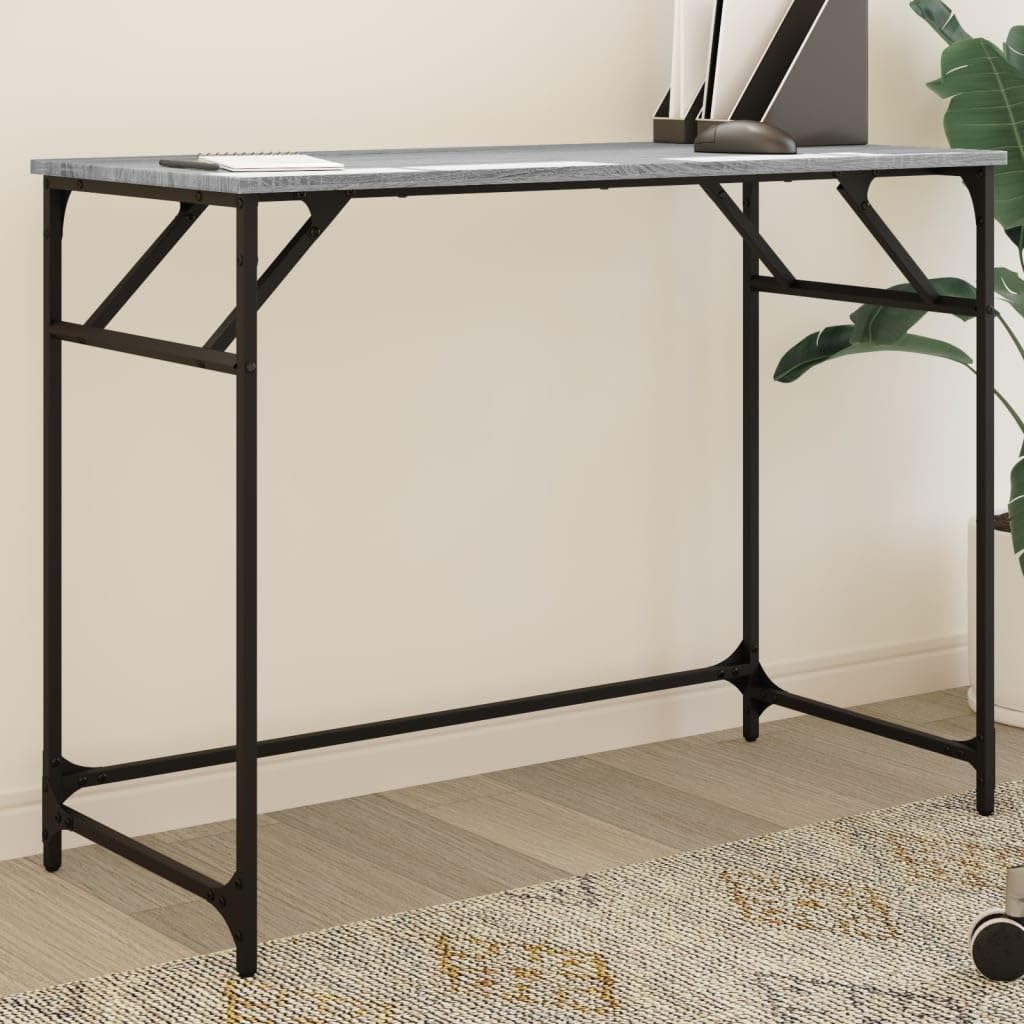 Scrivania in legno Sonoma e acciaio, 100 x 45 x 76 cm, compatta, per casa, studio, camera dei ragazzi, con piano stabile e piedini in metallo moderni