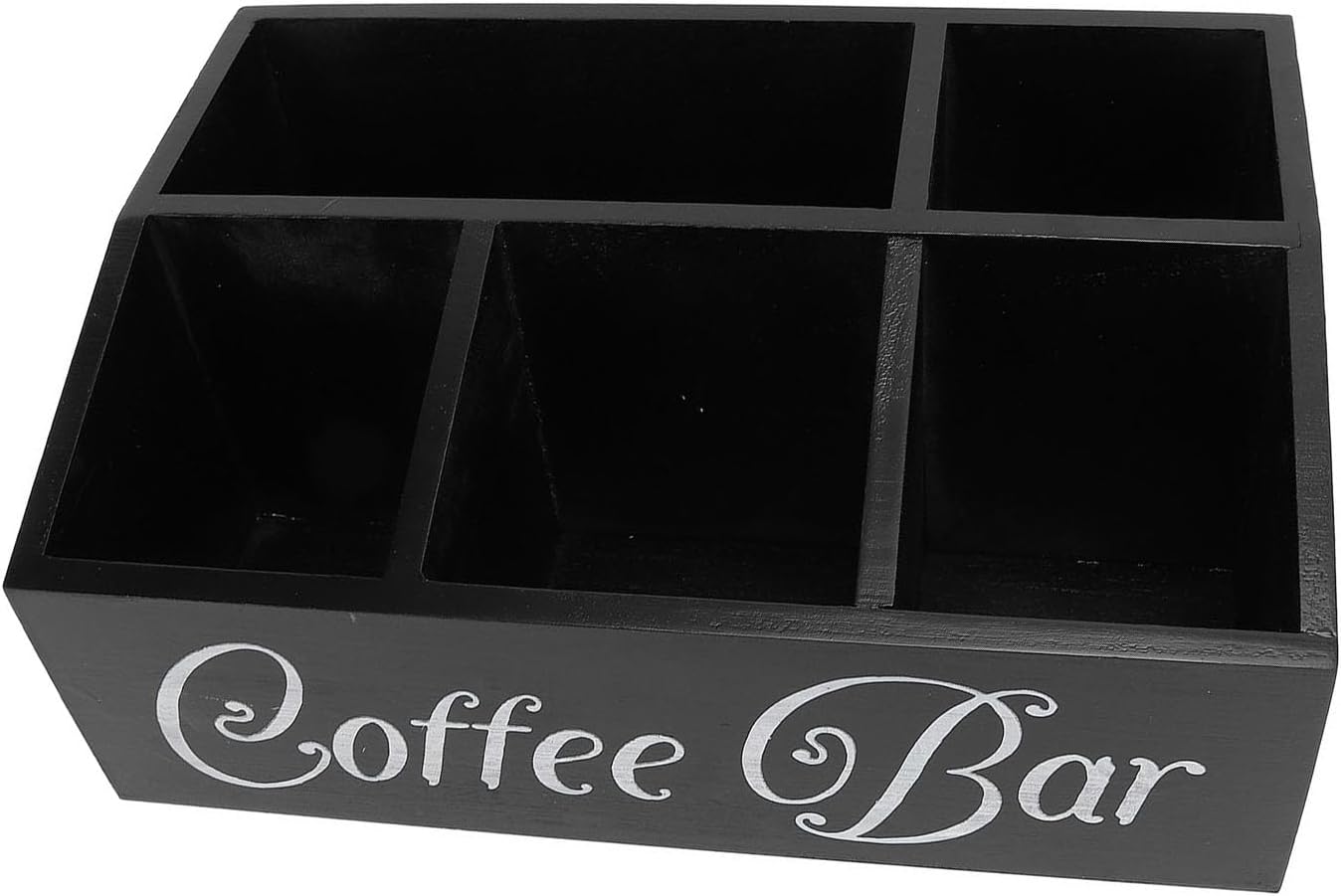 Coffee Station Organizer for Countertop, 5 Compartments Wooden Coffee Bar Accessories Organizer, Coffee Pods Holder Storage Basket, Coffee and Tea Condiment Storage Organizer