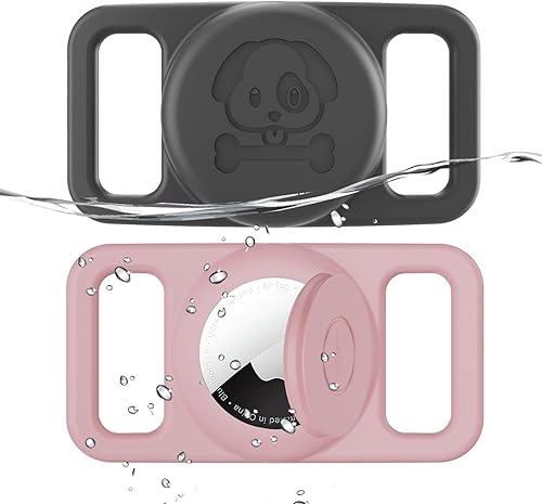 Paquete de 2 soportes impermeables para collar de perro AirTag compatibles con Apple AirTag, soporte de silicona oculto para Airtag Tracker,