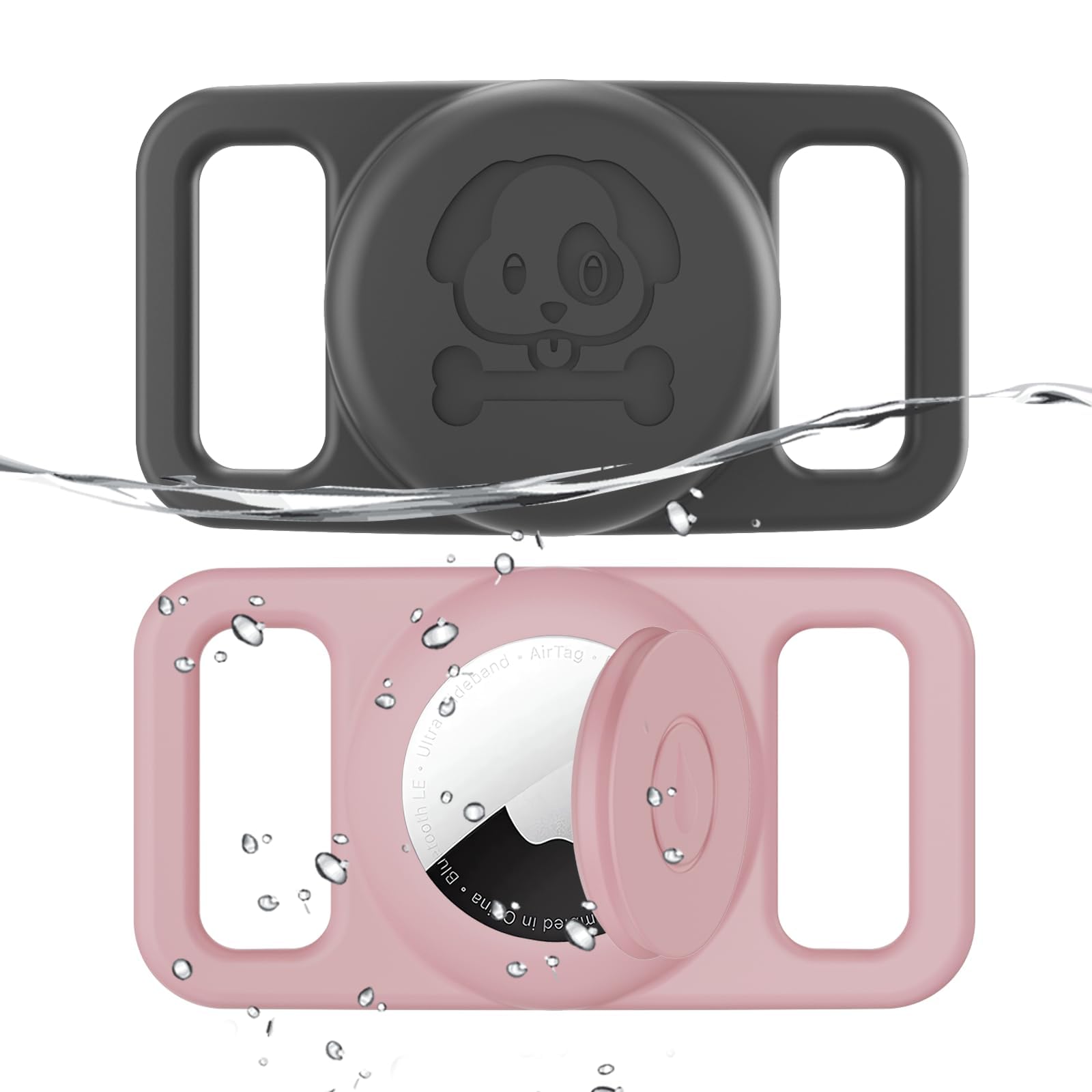 2 Pack Waterproof AirTag Dog Collar Holder Compatible with Apple AirTag, Silicone Hidden Loop Holder for Airtag Tracker, A...