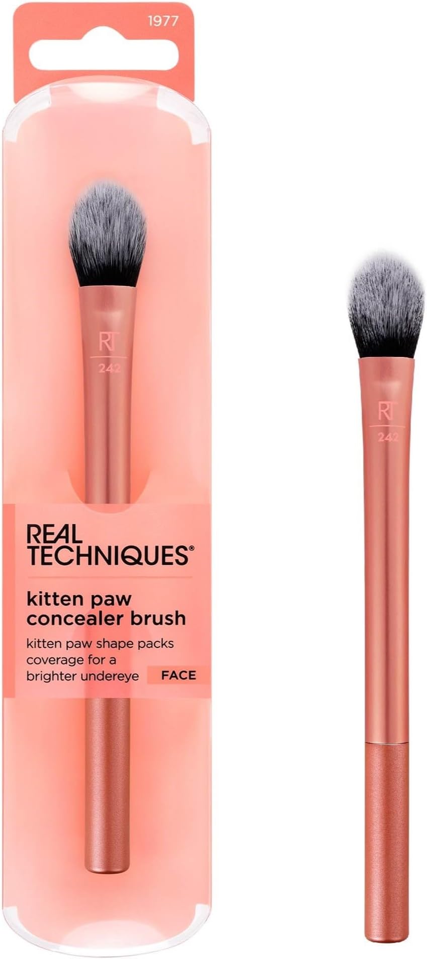 Brightening Concealer Brush, Kitten Paw Shape Fits Under Eyes to Conceal Dark Circles, Eye Cream, Primer, Brightener, and Cover Imperfections, RT 242, cruelty-free, 1 count