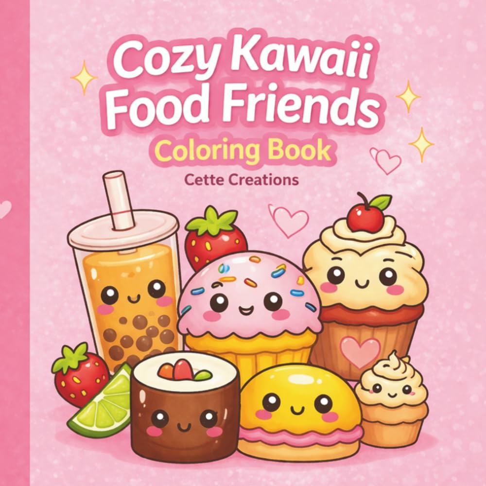 Cozy Kawaii Food Friends Coloring Book for Kids, Teens & Adults | Cute, Easy, Bold Coloring Pages for Relaxation