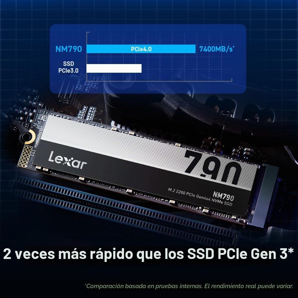 Lexar NM790 SSD 4TB PCIe Gen4 NVMe M.2 2280 Unidad Interna de Estado sólido, hasta 7400 MB/s, Compatible con PS5, para Jugadores y Creadores (LNM790X004T-RNNNU)