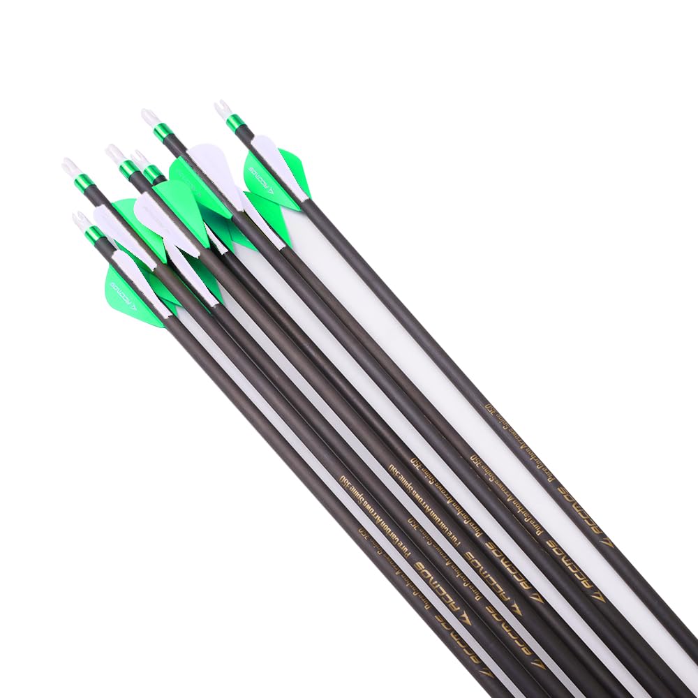 6/12pc Longitud Personalizada Flechas de Carbono 300/350/400/500/600/700/800 Spine Punta Extraíble 2" Pluma de Plástico Flecha de Puntería Flecha de Caza para Arco Recurvo Arco Compuesto Tiro con Arco