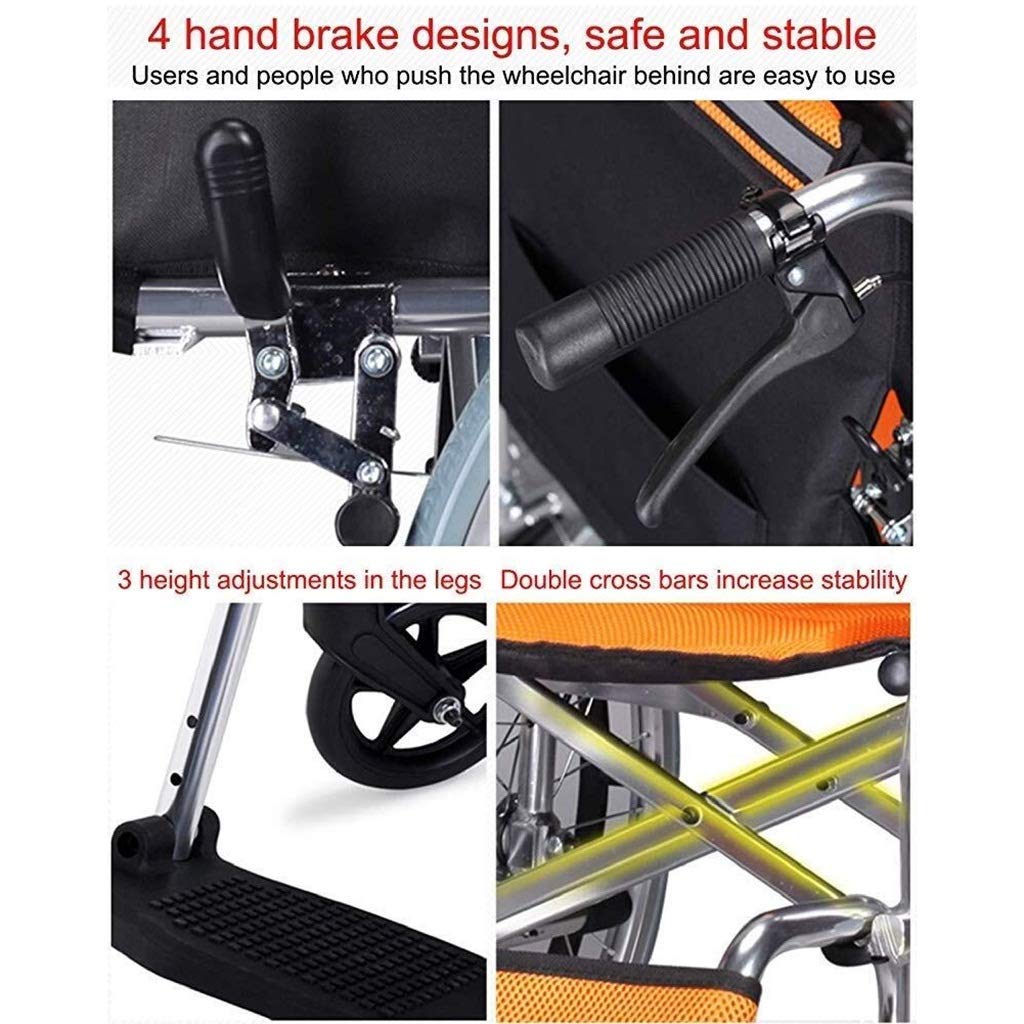 Silla de ruedas Aleación de aluminio, Autopropulsado ligero plegable multifunción con frenos dobles Pedal flexible Discapacitados/Ancianos Empujador de empuje, portátil