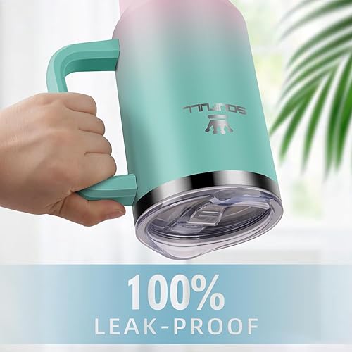 Miniatura 3 de Vaso de 40 onzas con asa y tapa con popote, taza de café de viaje 100% a prueba de fugas, taza aislada de acero inoxidable para bebidas frías y