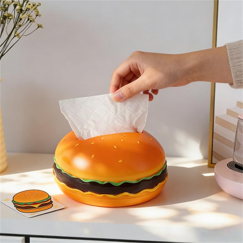 Creative Hamburger Shaped Tissue Box Holder Retro Style Kitchen Decoration Plastic Storage Container For Home Office