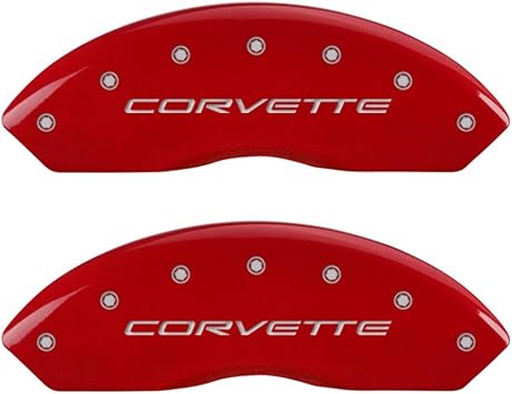 SET OF 4 CALIPER COVERS, FRONT AND REAR C5/CORVETTE, RED, SILVER CHARACTERS