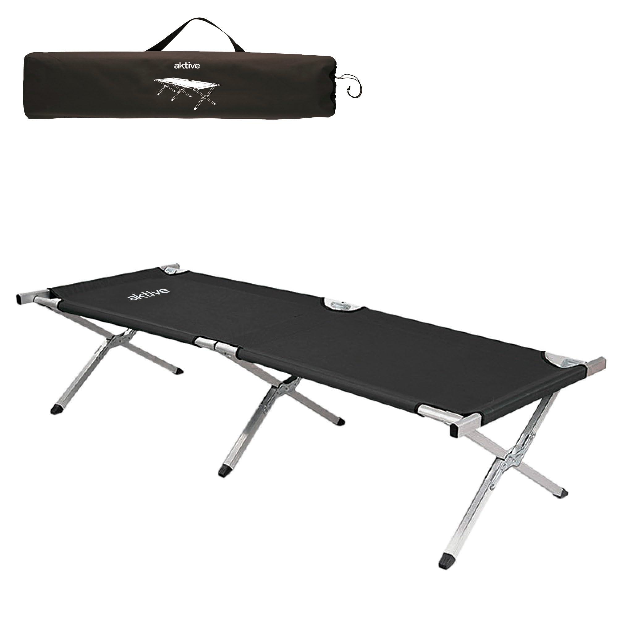AKTIVE Cama plegable Camping, Cama portátil de fácil transporte, Medidas 190x64x42 cm, Plegado fácil, antideslizante, Con asa de transporte, Accesorios camping (52991)