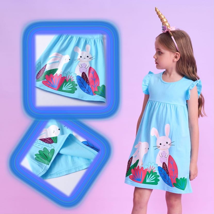 VIKITA Girls Summer Casual Dresses Short Sleeve Blue Easter Clothes Outfits Birthday Gifts for 2-12 Years4