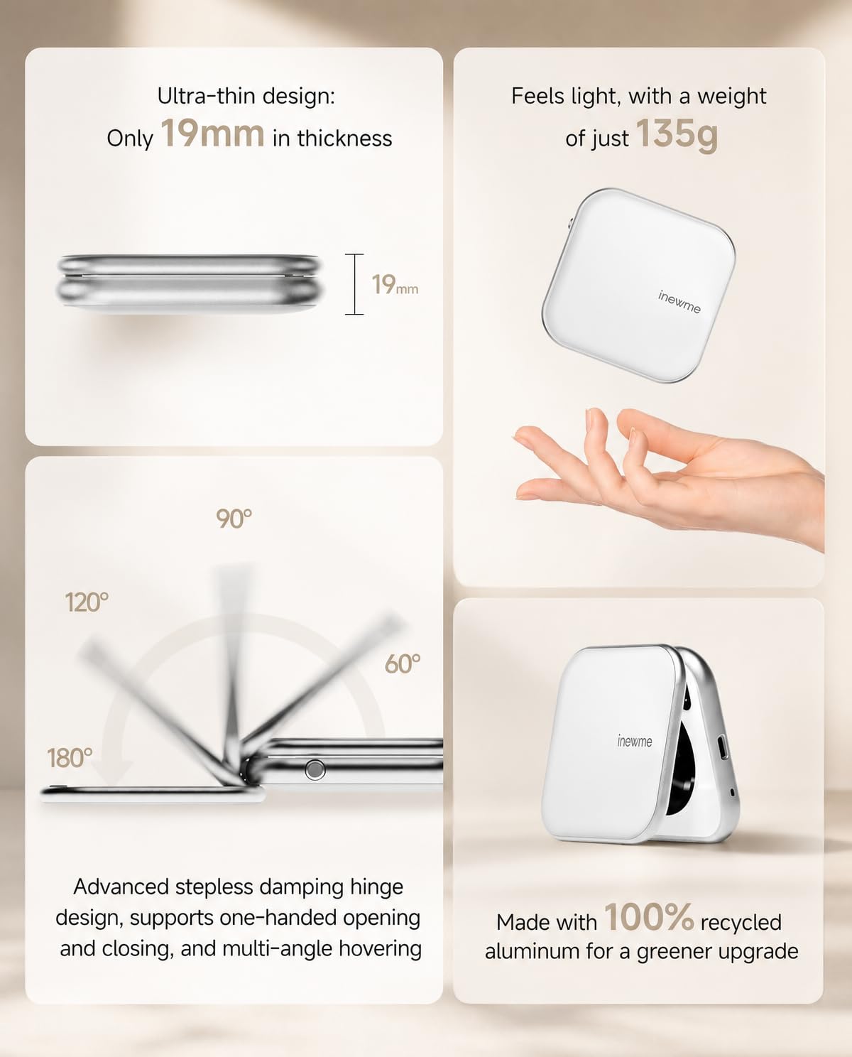 inewme UV-Kamera-Make-up-Spiegel, LED-Kompaktspiegel für Sonnenschutz-Check