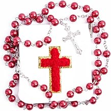 Rosary Beads for Women, Red Rosary with Cross Leather Pouch, Anglican Prayer Beads Catholic Gifts