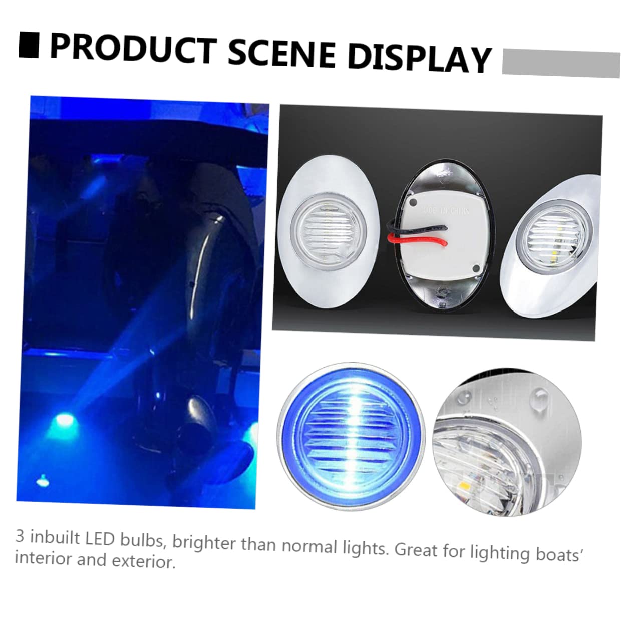 Luce di Coda per Barca a Forma Ellittica 3 LED 4 Pezzi 12v 0,6w Blu