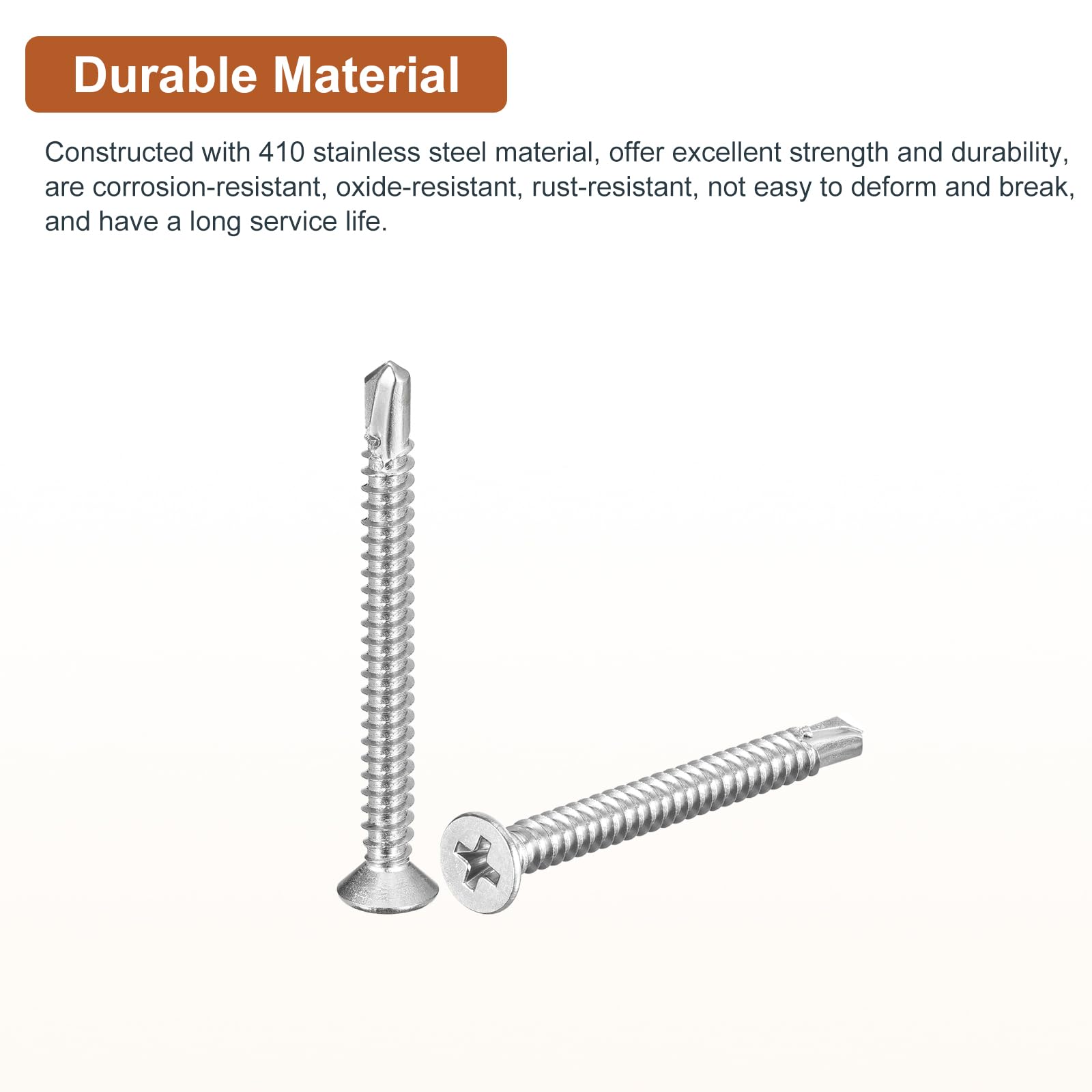 DTGN 25Pcs ST4.8x50mm Self Drilling Screws, 410 Stainless Steel Flat Head Phillips Sheet Metal Screw - Image 3