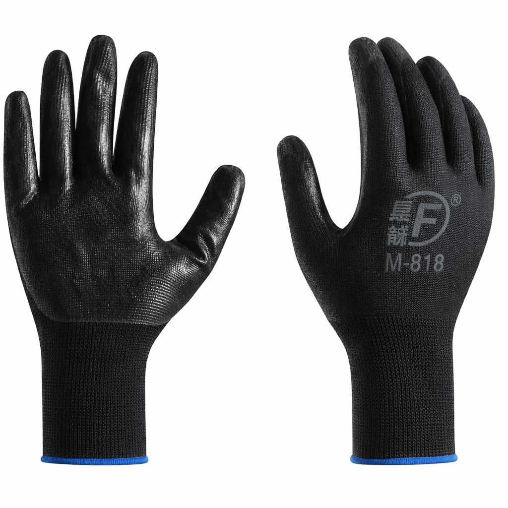 Ruiyang 12 Pairs Black Worker Gloves Handling Safety Work Gloves General handling, Builders Construction, Engineering, Maintenance, Material Handling, Packing Warehouse (12 Pairs Black, M)
