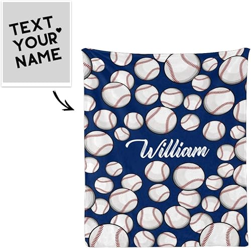 Miniatura 2 de Manta personalizada con texto del nombre, manta personalizada de forro polar súper suave con patrón de béisbol estadounidense para sofá, cama (50 x